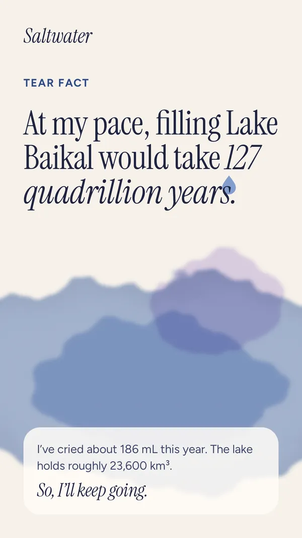 A story card with the tear fact about filling Lake Baikal